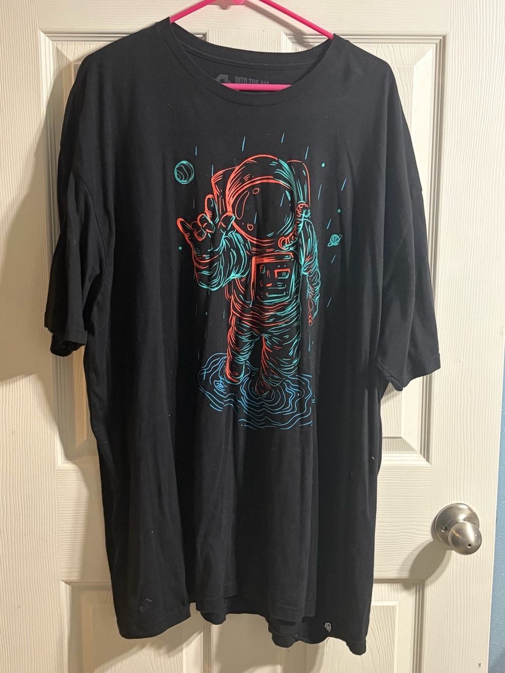 Men's Black Short-Sleeve Tee with Neon Astronaut Graphic